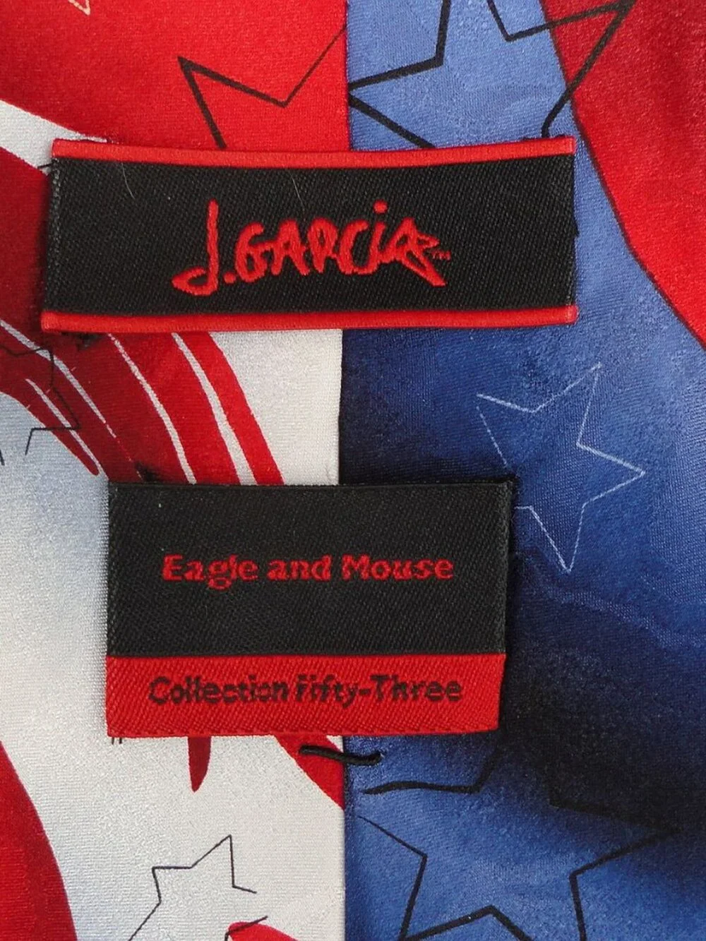 Bold J. Garcia Patriotic RWB 100% silk tie Eagle and Mouse Collection 53